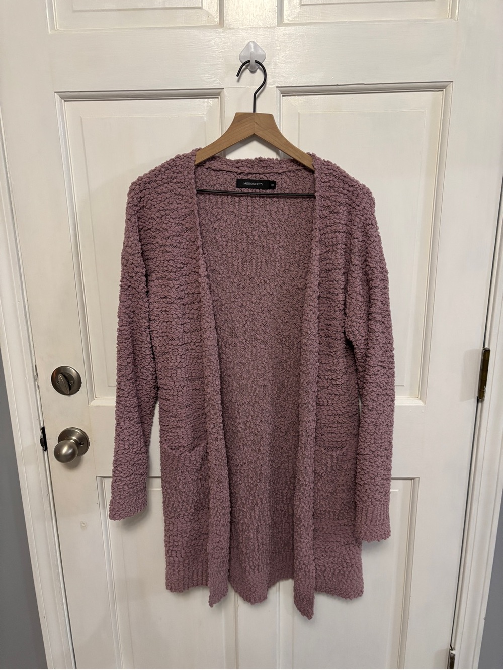 MEROKEETY Women's Soft Chunky Knit Sweater Open Front Cardigan, Purple, Medium